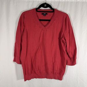 Anne Klein Sport Sweater Women's XL Red Vneck 3/4 Sleeve Cotton Blend Pullover